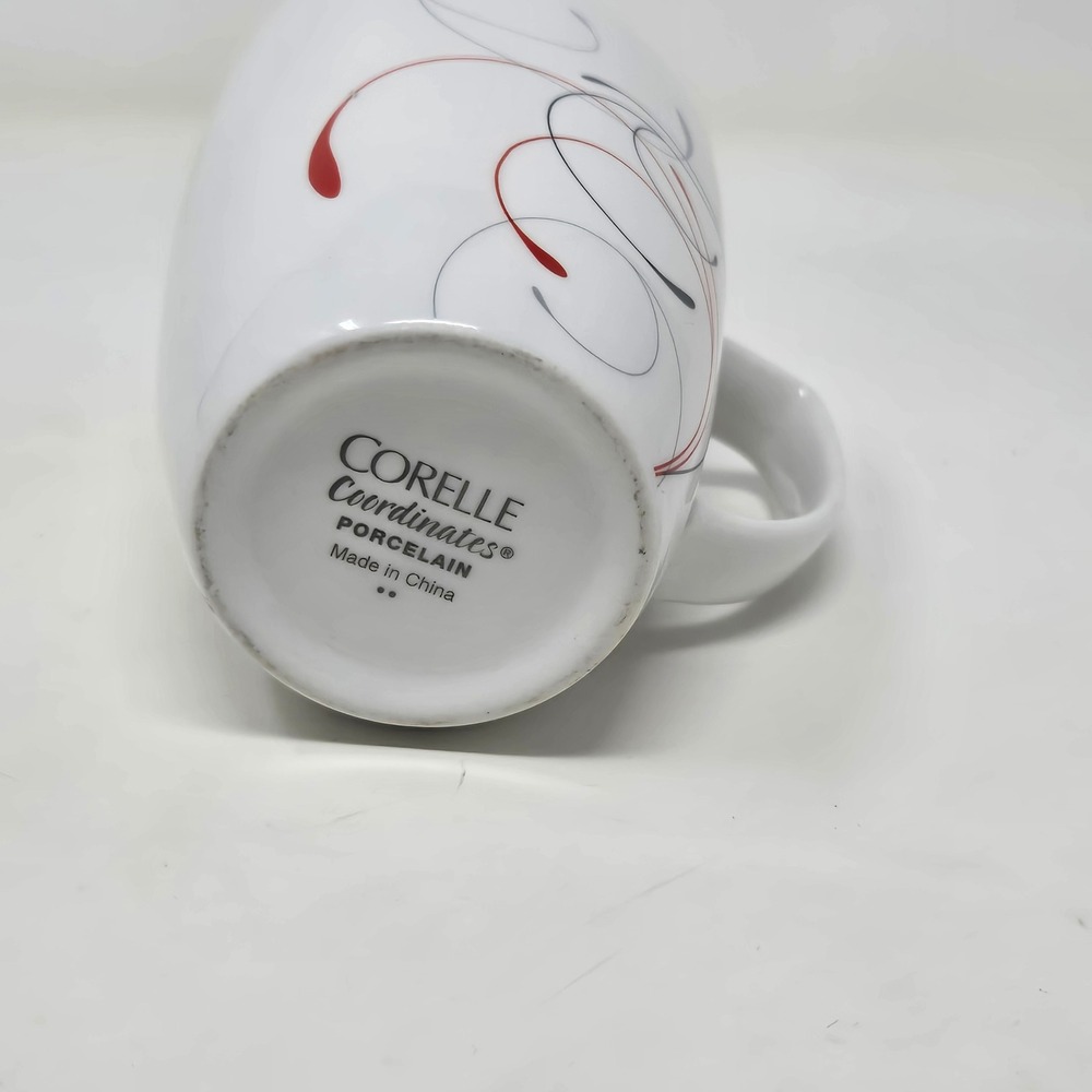 Corelle Coordinates Splendor Porcelain Mugs Set of 6 White Red Black Swirl - Picture 3 of 4
